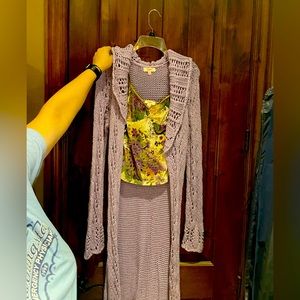 Candie’s long sweater with dressy Tank